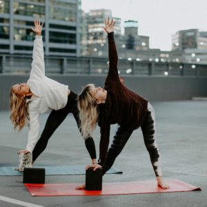 Women are doing exercise outdoors using. Recycled Foam Yoga Black Block in Salt Lake City, UT | Santosh Yoga Institute